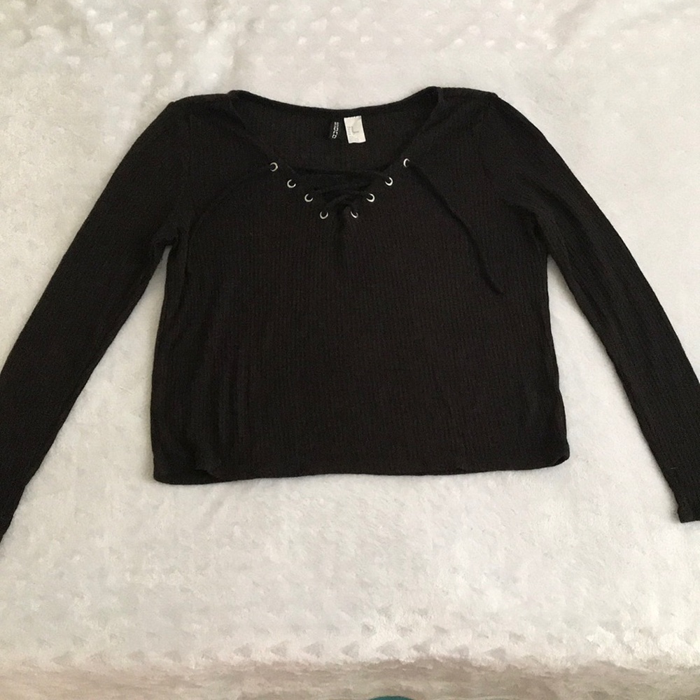 Lace Up V-Neck Long Sleeve 🍂